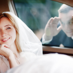 Wedding photo in limousine